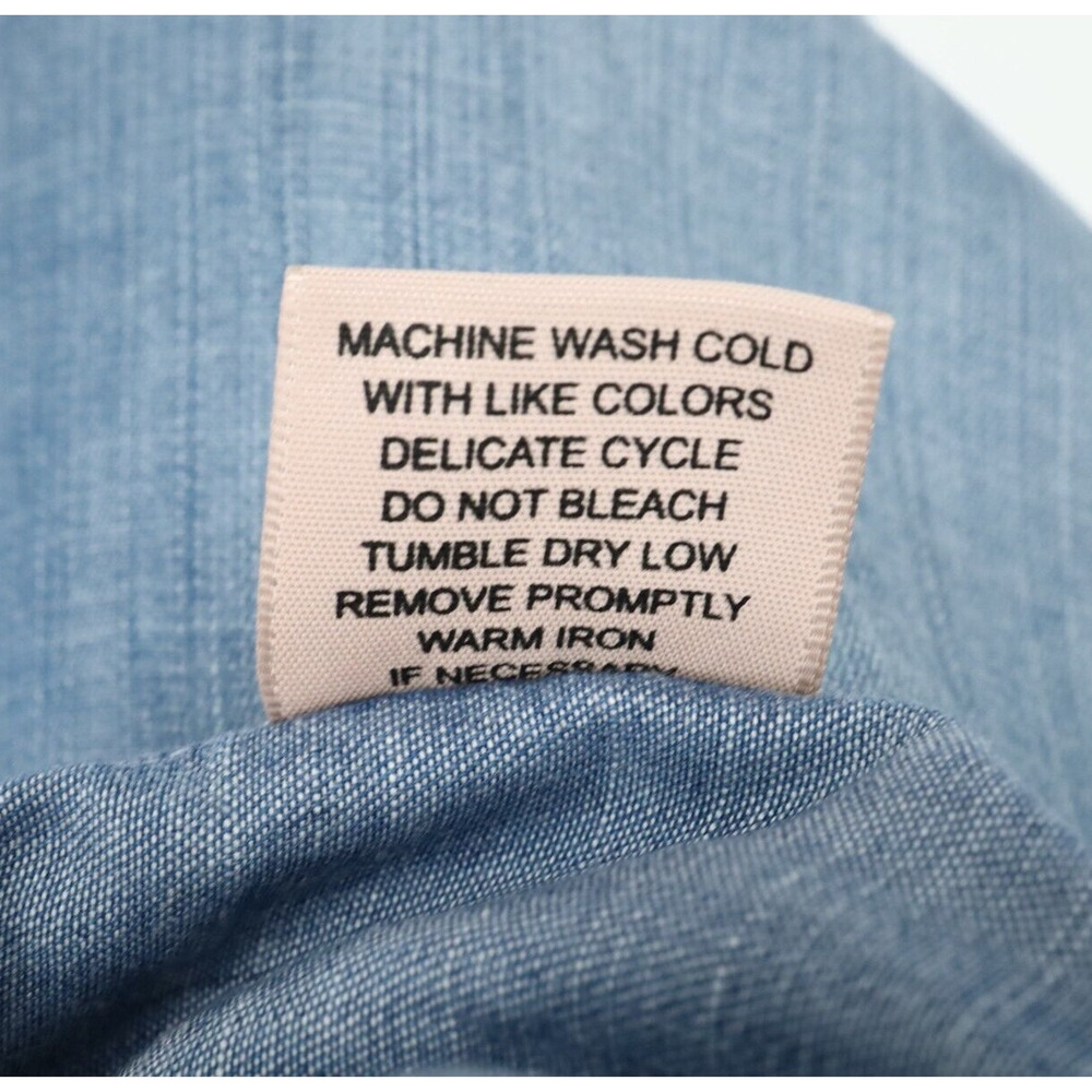 Philosophy Dress Womens Large Blue Chambray Roll Tab Sleeves Coastal Western - Picture 13 of 13